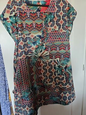 Printed Reversible 2-in-1 Knee Length Multi Coloured - Cap Sleeved Casual Dress